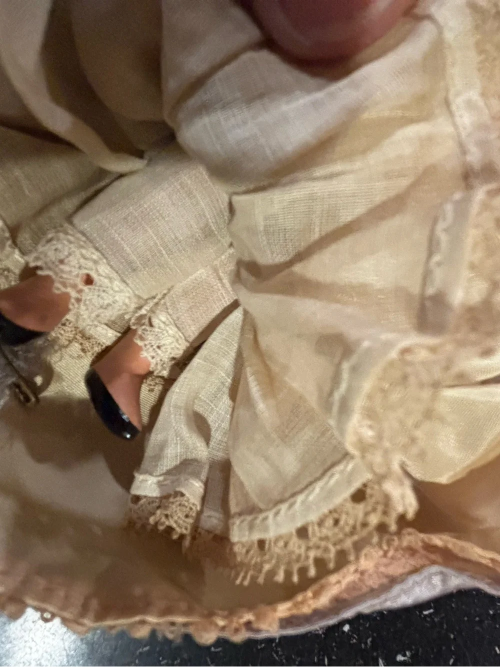 Vintage NaPorcelain Doll in Pale blue and Gold Gown labeled “Storybook doll